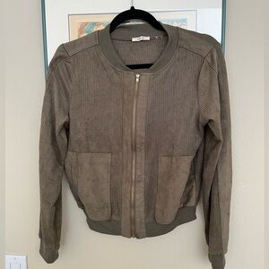 San Joy Women's Olive Green Faux Suede Baseball Bomber style Jacket S